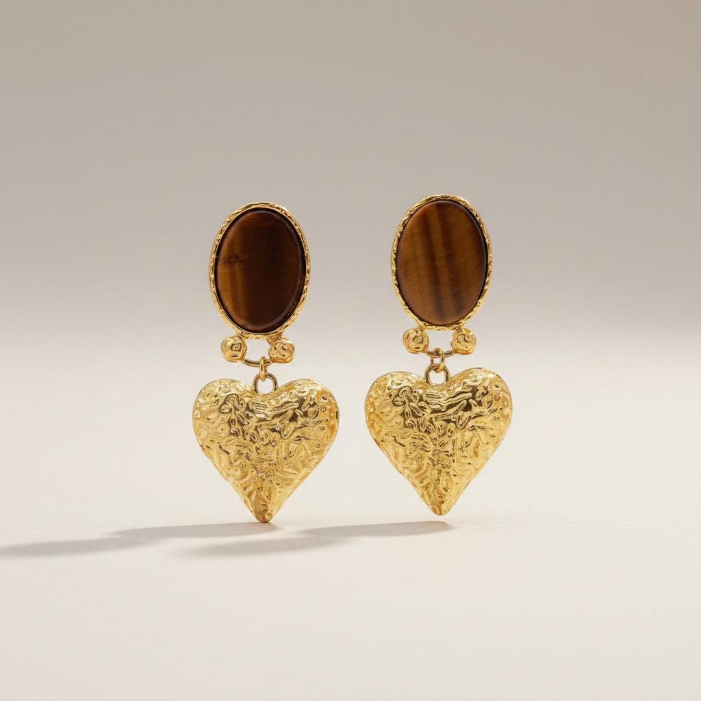 Brown hearts earrings